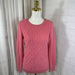 Talbots Women's Cable Knit Pullover Sweater Sz Small Pink Lambswool Blend Preppy